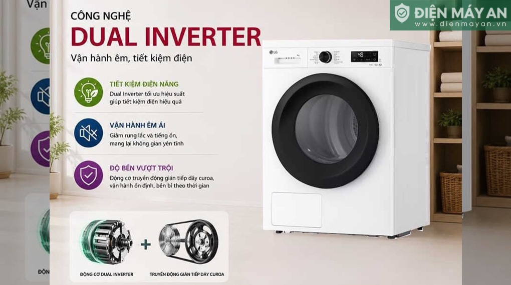 Máy sấy bơm nhiệt LG 9 Kg RB09NHP5W